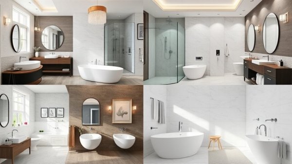 Diverse bathroom design ideas featuring modern and classic styles.