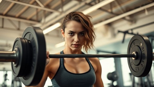 Focused woman weightlifting in gym highlights spinal health for wellness.