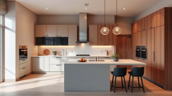 Contemporary modular kitchen design 2025 with sleek cabinetry and modern appliances.