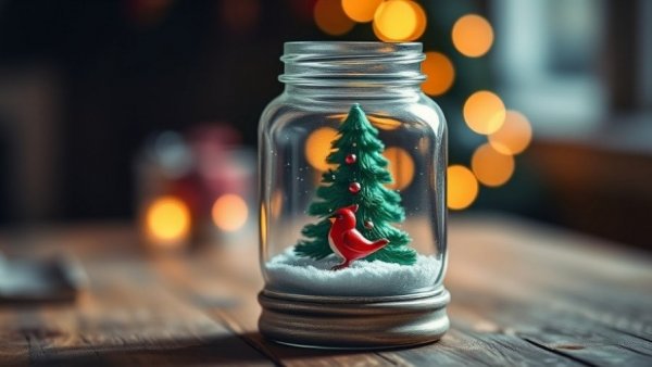 Charming mason jar snow globe with festive decorations