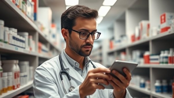 Pharmacist organizing medication in a well-lit pharmacy, drug price negotiations