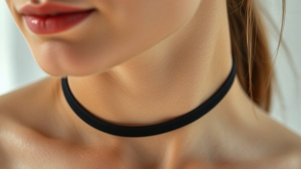 Elegant choker on female neck, highlighting skin contrast and style.