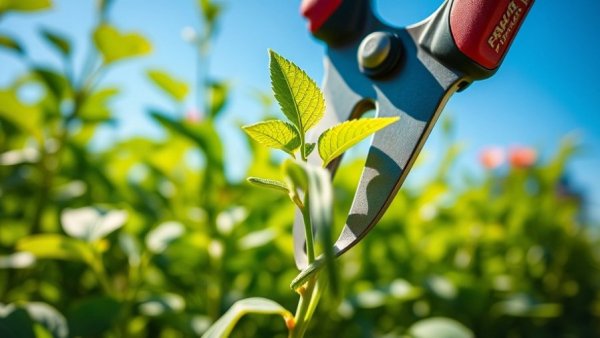 Fiskars weed puller removing a weed in a sunny garden.