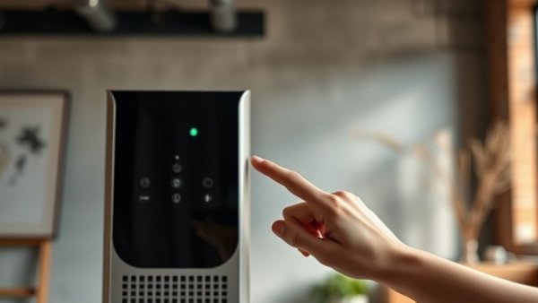 Modern air purifier being activated, showcasing air purifier benefits for allergies.
