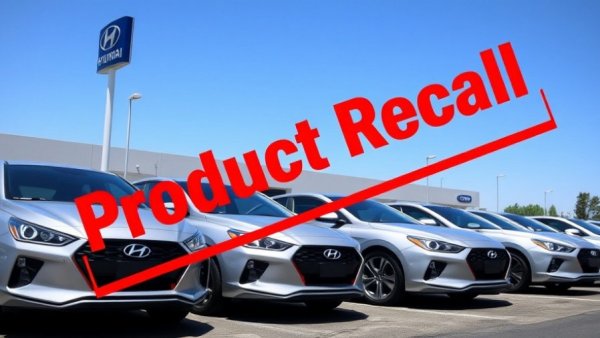 Hyundai Silver Paint Recall: Silver cars in lot with recall sign.