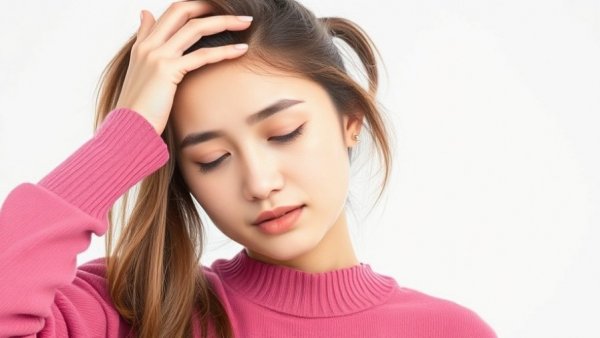 Young woman feeling dizzy, holding her head.
