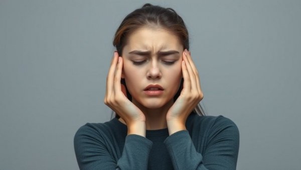 Frustrated young woman holding her head in distress, brain fog causes.