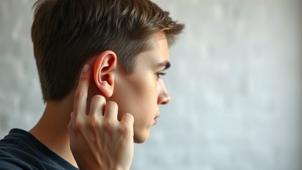 Person with TMJ symptoms touching ear with pain.