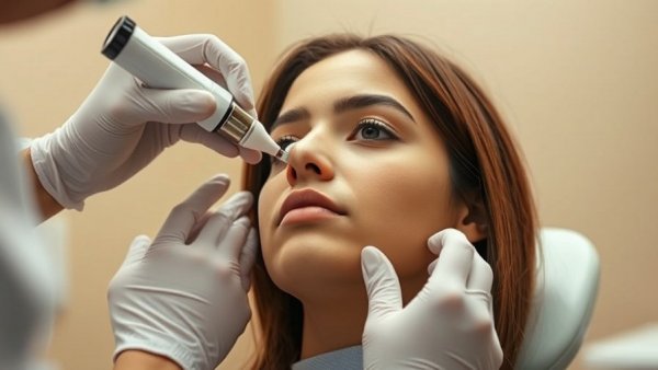 Young woman receiving nasal treatment for chronic sinus congestion.