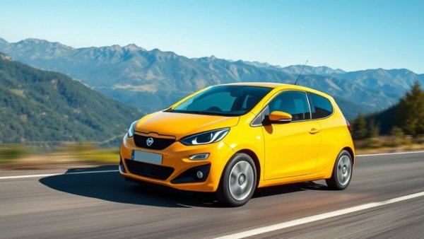 Yellow compact car speeding on mountain road, Does speeding save time?