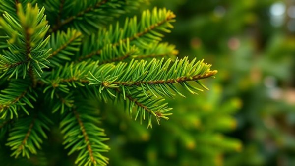 Close-up of spruce or fir branches for identifying pine spruce fir trees.