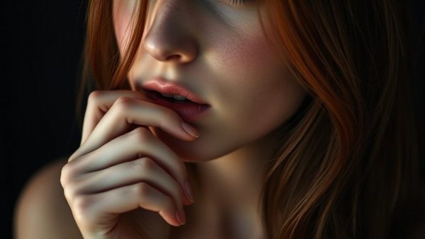 Serene young woman illustrating natural hormone balance in dramatic lighting.