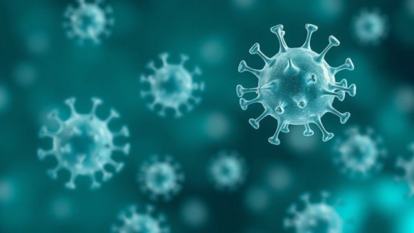 Abstract virus icons floating in digital space for boost immunity naturally concept.