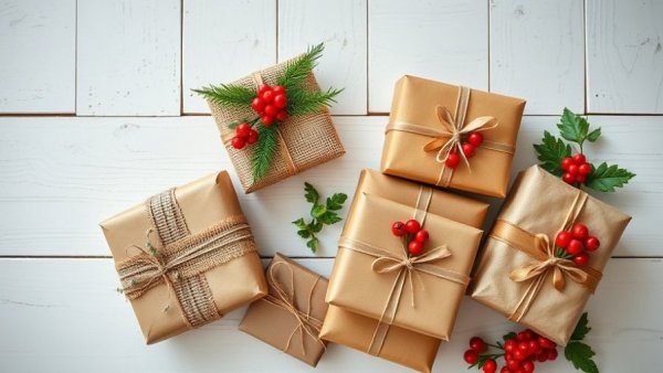 Charming eco-friendly gift wrapping with natural embellishments.