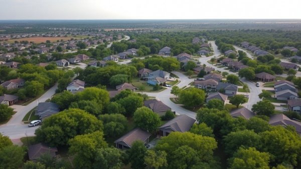 Aerial view of Texas neighborhood, showcasing a Public Improvement District.