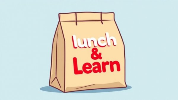 Illustrated paper lunch bag for Lunch & Learn event.