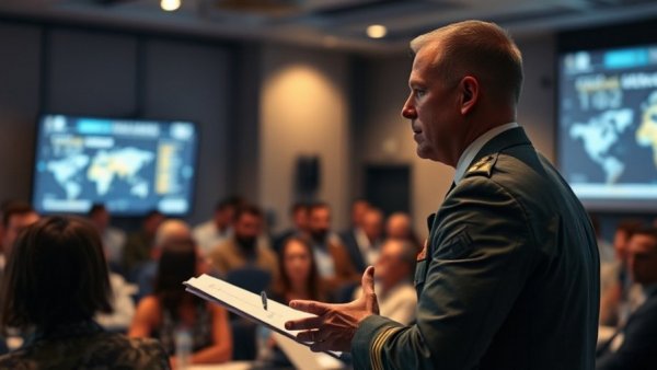 Military officer presenting at a medical conference on global health statistics.