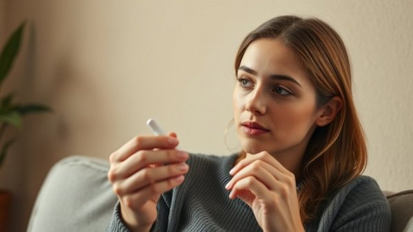 Young woman taking medication, highlighting online mental health care.