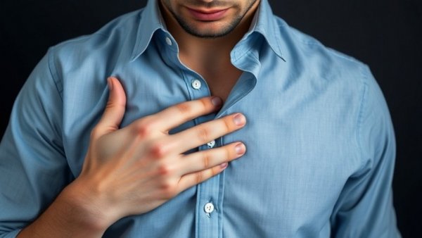 Person clutching chest in discomfort, heart palpitations causes.