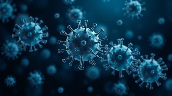 Microscopic view of viruses related to autoimmune diseases symptoms.