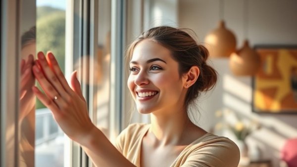 Woman cleaning window as part of move-out cleaning checklist.