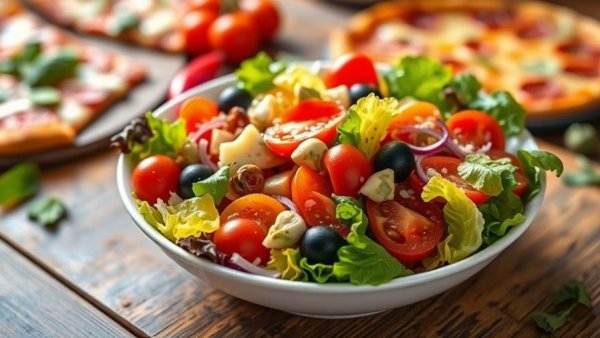 Fresh salad with cherry tomatoes and olives to boost testosterone naturally.