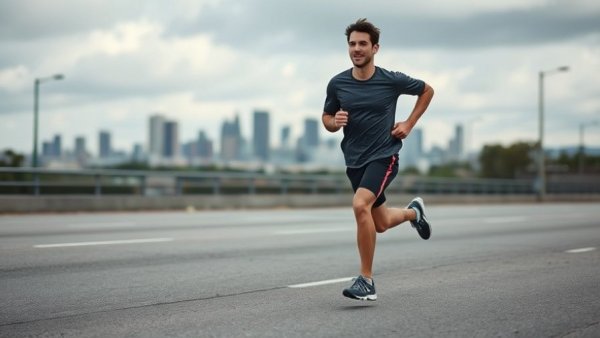 Natural energy boost through outdoor jogging on an urban road.