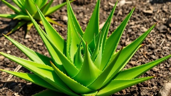 Vibrant Crosby's Prolific Aloe with sharp leaves in garden. Bright daylight.