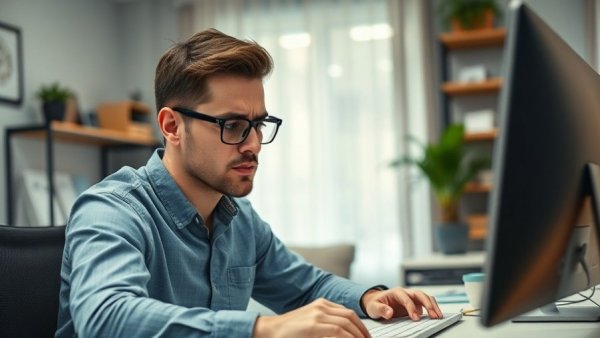 Young man experiencing stress while working at a desk, illustrating chronic stress and aging.