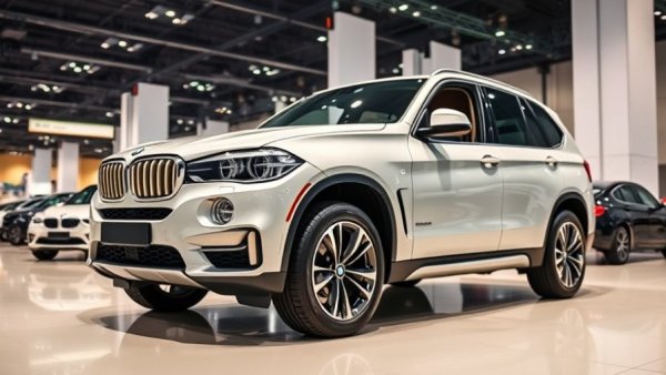 Sleek BMW SUV at auto exhibition, illustrating BMW steering wheel recall topic.