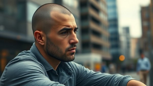 Contemplative man outdoors showing stress, symbolizing trauma brain changes.