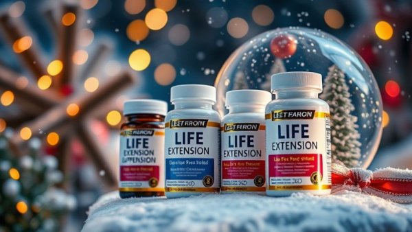 Life Extension Super Sale 2026 with supplements in a festive snowy scene.