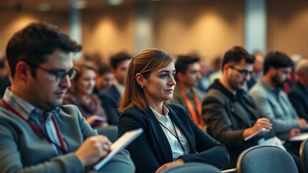 Attendees taking notes at a health IT stories conference.