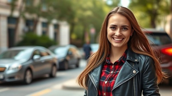 Young woman smiling in urban setting, Health Journalism Success Stories.