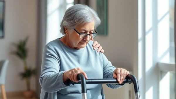 Family caregiving crisis in America depicted by an elderly woman supported while walking.