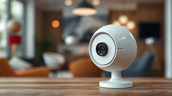 Sleek security camera for renter-friendly security upgrades, soft lighting.