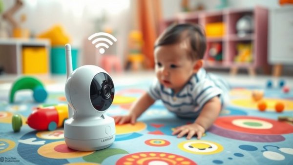 Wi-Fi baby monitor watching child, highlighting hidden security risks.