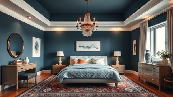 Elegant fandelier for bedroom comfort with stylish decor.