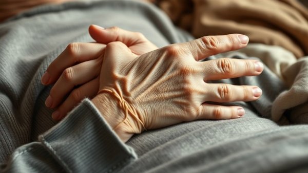 Close-up of an elderly person's hands softly clasped together, vision changes in elderly