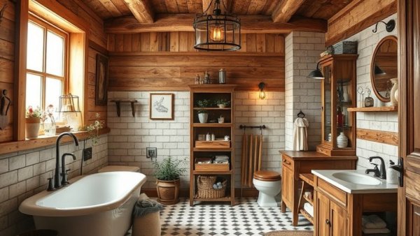 Charming farmhouse bathroom ideas with rustic decor and vintage elements.