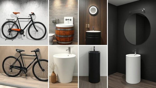 Unique bathroom sink designs displayed in a showroom setting.