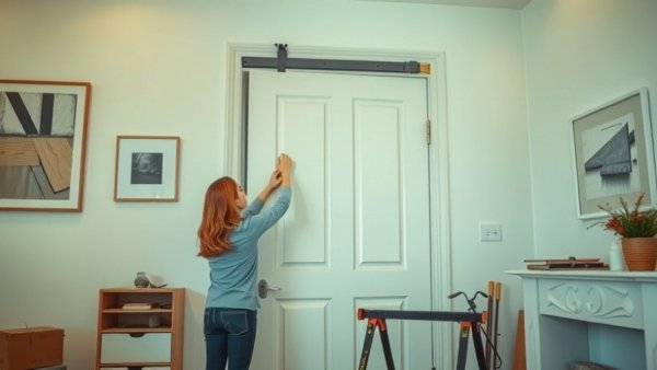 How to install a slab door: woman working in bright room.