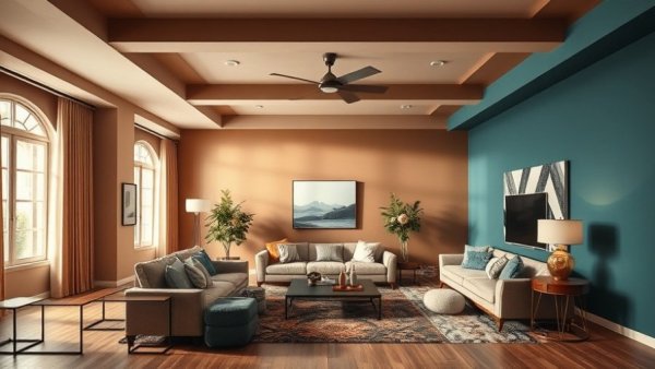 Modern living room wall paint color combination ideas.