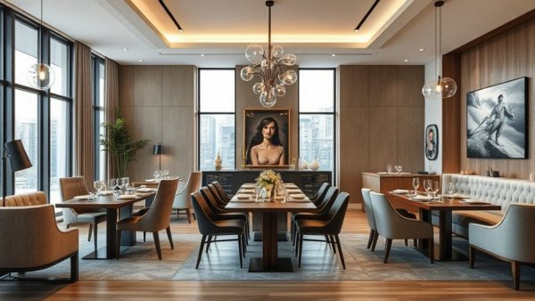 Modern dining rooms showcasing 2025 trends with contemporary decor.