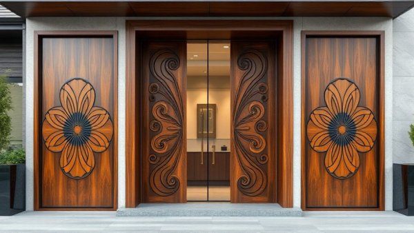 Modern door design 2025 showcasing innovative wooden patterns.