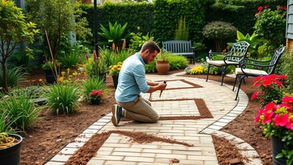 Transform side garden into inviting seating area with vibrant plants.