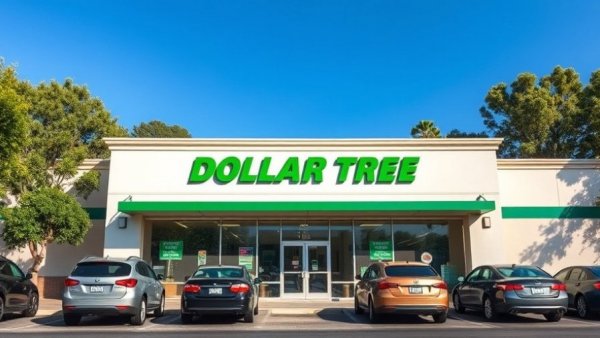 Dollar Tree storefront with green signage and parked cars.