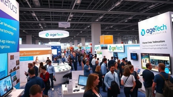 Senior living communities tech exhibits at CES, vibrant conference scene.