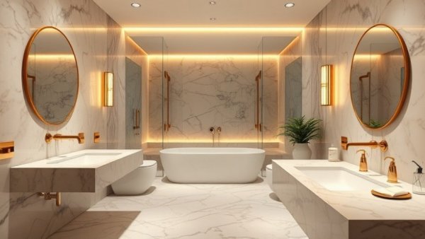 Luxurious modern Italian bathroom interior design with ambient lighting.