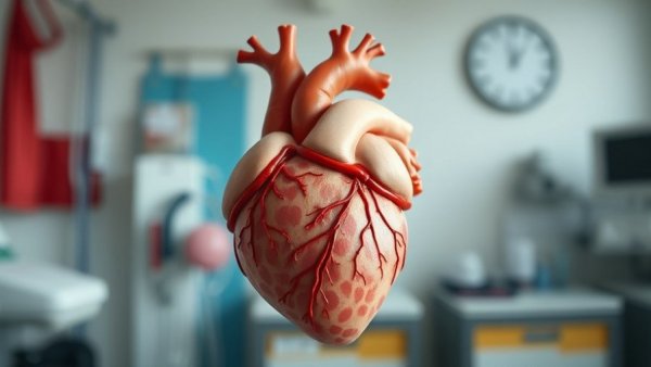 Anatomical heart model showing atrial fibrillation symptoms and stroke risk.